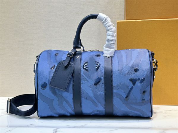 Designer Keepall 2 Way Bag M22573 Boston Keepall Crystal Dark Blue Drop Gotejamento Bolsa de Ombro Bolsa de Viagem 7A Qualidade Superior