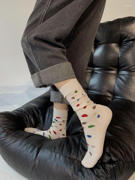 Frauen Socken Frühling Herbst Unregelmäßige Farbe Dot Print Weiß Für Mädchen Geschenk Weibliche Studenten Harajuku Mode Calcetines Mujer