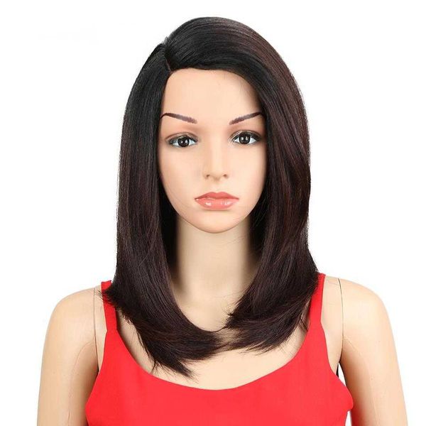 Синтетические парики парики для чернокожих женщин 18 -дюймовая короткая боба волосы с прямой синтетической стороной кружевной термостойкий косплей 230227