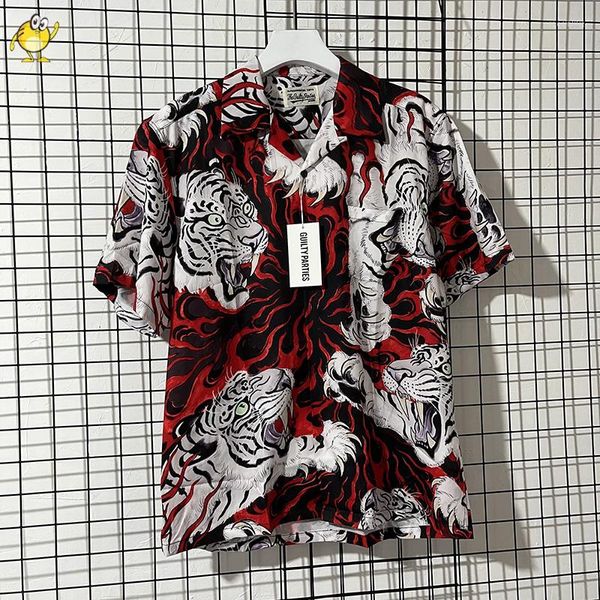 Männer Casual Hemden Flamme Tiger Druck WACKO MARIA Hawaii Männer Frau 1:1 Mode Sommer Strand Tops