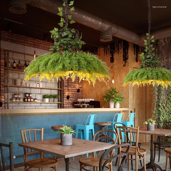 Lustres pendentes de ferro forjado simulação lustre para restaurantes bar homestay plantas verdes iluminação led decoração música tema lâmpada vintage