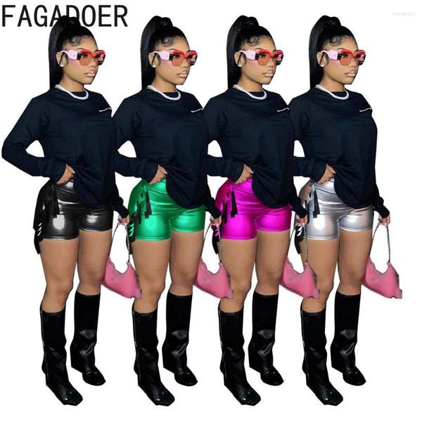 Shorts Feminino FAGADOER Moda Y2K Estilo de Rua Feminino Bronzeador Sólido Design com Borla Casual Feminino Magro Parte de Baixo Roupa Combinando