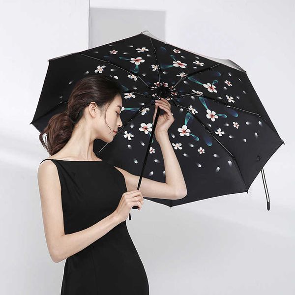 Regenschirme im neuen Kunststil für Mädchen, College, schöne reine Farbe, die im Wasser blüht, kleiner und tragbarer Regenschirm zum Schutz vor Wind