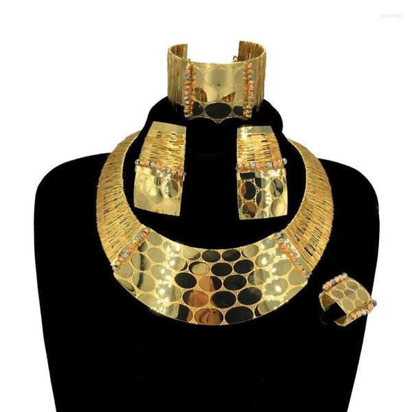 Collana Orecchini Set Grandi Girocolli Africani Collane Per Donne Dichiarazione Bracciale Con Colletto Geometrico In Metallo Festa Brasiliana FHK13642