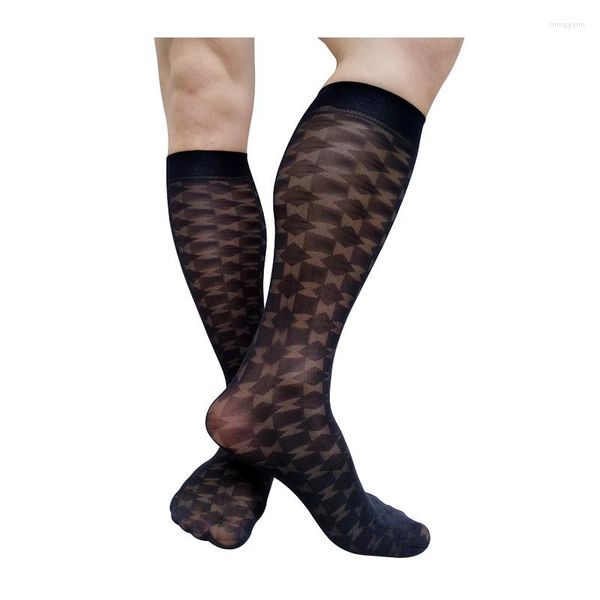 Heren Sokken Lange Buis Heren Formele Knie Hoge Zwarte See Through Sexy Lingerie Stocking Fashion Business Gentlemen Hose