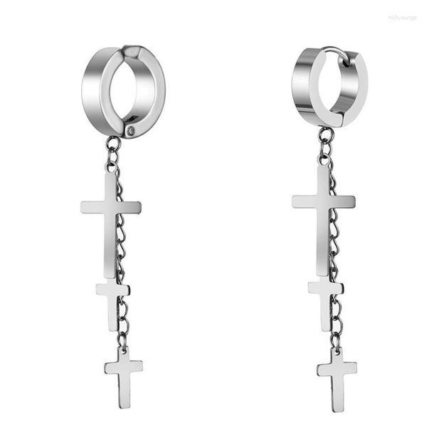 Backs Ohrringe WLP Punk 3 Kreuz Quaste Tropfen Ohrclip Titan Stahl Metall Männer Frauen Gothic Piercing Stud 2023 Kreis Schmuck Geschenk