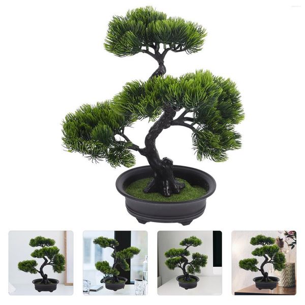 Fiori decorativi Scaffale Albero bonsai Figurine di pino finto Piccole piante Ornamenti per desktop da esterno Decor Abs