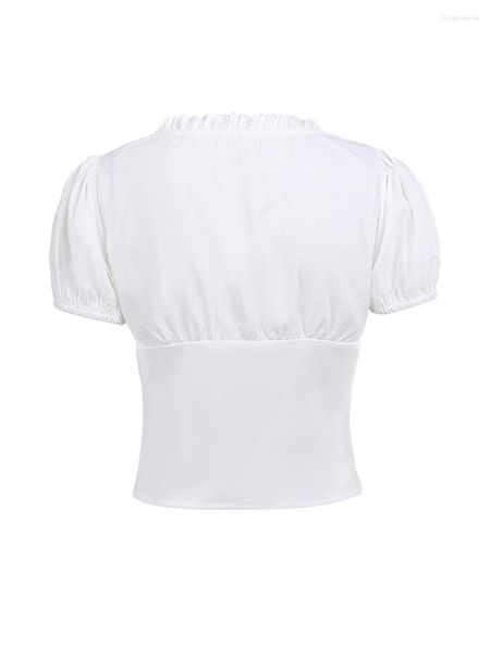 Damen-Tanktops, schickes, schulterfreies Crop-Top mit Rüschenbesatz und Haken- und Ösenverschluss vorne – kurzärmliges, einfarbiges, schmal geschnittenes Chiffon-T-Shirt für