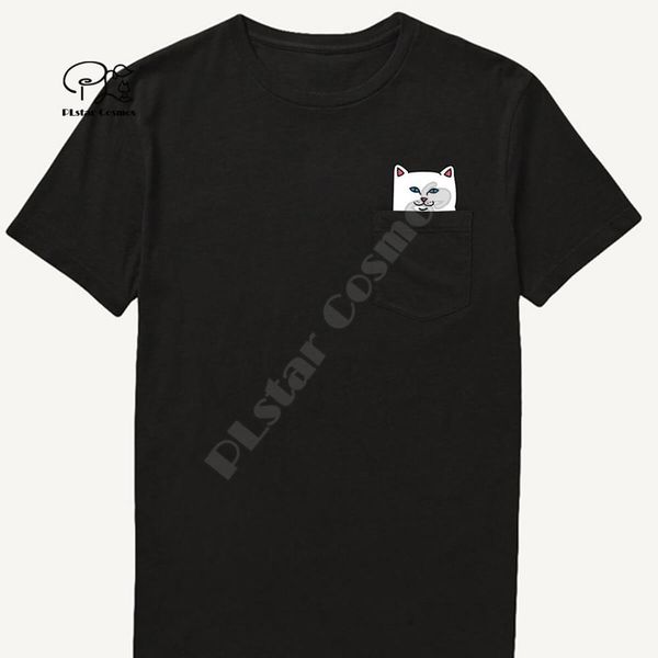 Cardigans мужская футболка мода, новая карманная кошачья мультипликационная печать футболка мужские рубашки хип -хоп топы смешной haruku tees style2