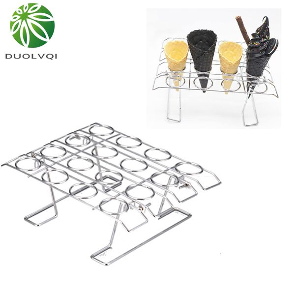 Ferramentas de Sorvete Aço Inoxidável Casquinha de Sorvete Expositor Suporte Diy Suportes para Casquinhas de Sorvete Assadeira Cone de Bolo Cupcake Bandeja de Resfriamento Rack Holder 230707