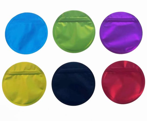Sacos de embalagem em branco simples irregar embalagens de plástico em forma redonda cortadas com zíper folha de alumínio à prova de cheiro 3.5g Mylar Bag Drop Del Otojd
