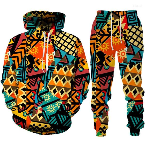 Tute da uomo Colorful Folk-Custom Stampa 3D Felpa con cappuccio Pantaloni Suit Uomo Donna Manica lunga Tuta sportiva Set Stile etnico Dashiki africano