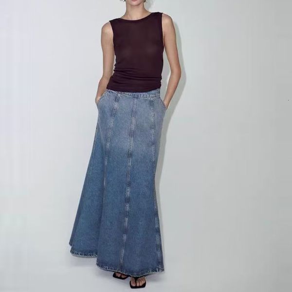 Röcke Denim Lang Für Frauen Mode Blau Jean Hohe Taille A-linie Midi Rock Frau Y2k Streetwear Sommer 230707