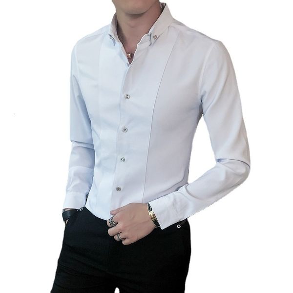 Männer Kleid Hemden Reine Farbe Business Hemd Männer Kleidung Schwarz Weiß Weinrot Slim Fit Langarm Smoking Tops Homme 5XLS 230707