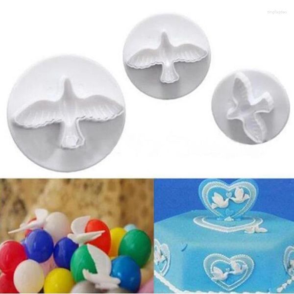 Backformen 3 stücke Kuchen Dekorative Form Kunststoff Taube Vogel Plunger Keks Cutter Fondant Cookies Dekorieren Für Küche DIY Werkzeuge