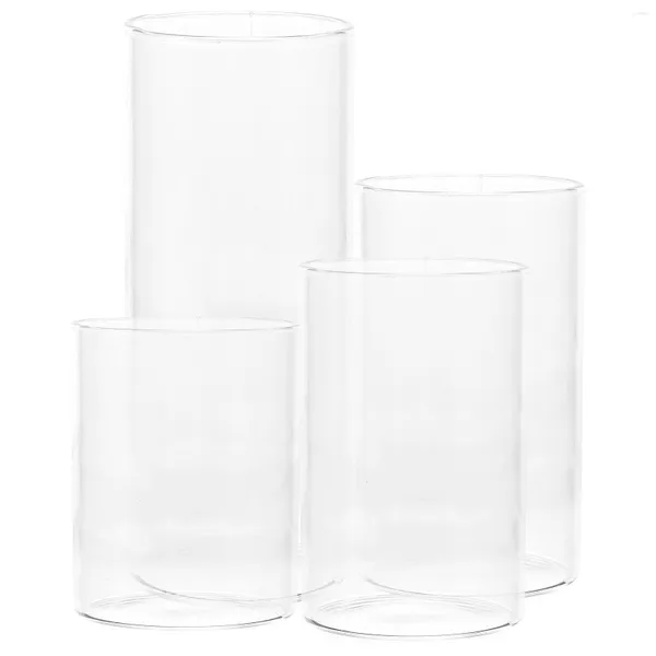 Castiçais 4 peças Copo de vidro Tampas transparentes Pilar alto Velas Tampo de mesa pequeno para cilindros cilíndricos