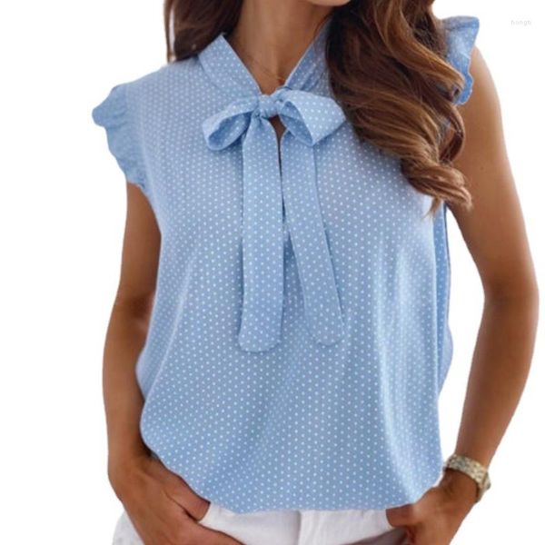 Frauen Blusen Bluse Frühling 2023 Polka-dot Bogen Kragen Ärmelloses Shirt Top Frauen Casual Blusas De Mujer