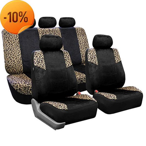 Nova capa de assento de carro de luxo de pelúcia com estampa de leopardo 5 assentos universal para a maioria dos carros inverno protetor de almofada de assento automático 9 peças