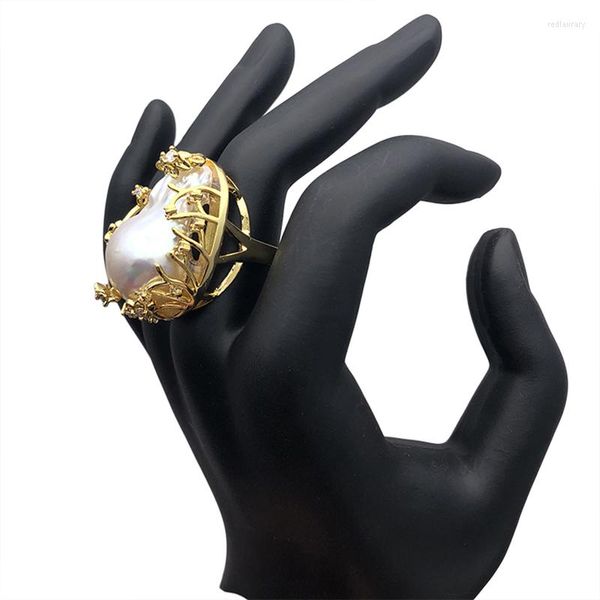 Hochzeit Ringe Luxus Mode Natürliche Süßwasser Barock Große Unregelmäßige Perle Ring Gold/Silber Farbe Resizable Übertrieben Für Frauen