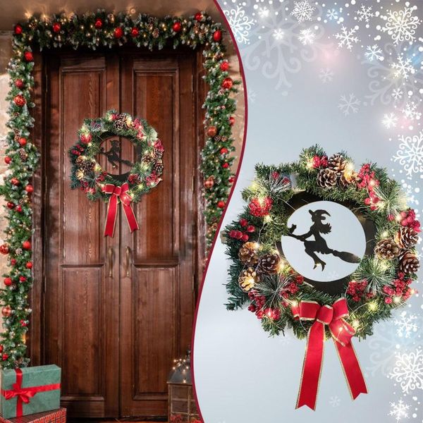 Coroa de flores decorativas para outono decorações de natal ramos de bruxas de halloween bagas vermelhas pinhas borboletas