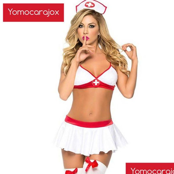 Outros suprimentos para festas festivas Yomocarajox Pornô Feminino Lingerie Sexy Underwear Uniforme Erótico Enfermeira Cosplay Hollow Costumes Halloween Dhhcm