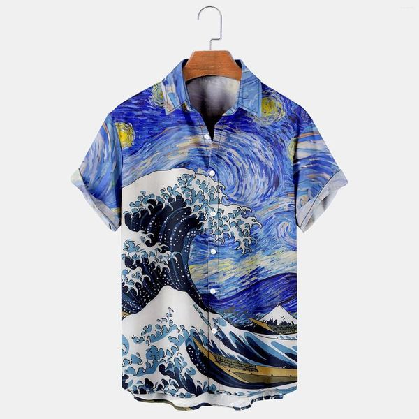 Männer Casual Hemden Hawaiian Männer Für Sommer Die Wellen Mode Druck 3D Kurze Ärmel Einreiher Revers 2023 Übergroßen