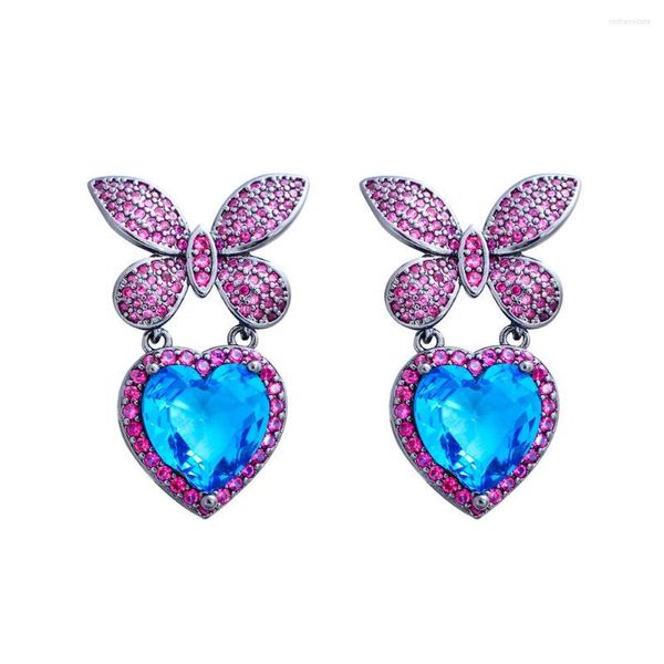 Orecchini pendenti BeaQueen Gorgeous Women Blue Cubic Zirconia Statement Shiny Micro Red CZ Pavé Butterfly Stud Drop Party Jewelry E616