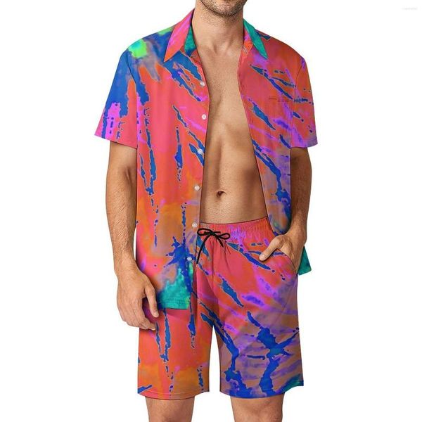 Мужские спортивные костюмы Tie Dye Men Sets Vintage Print Casual Shorts Летние новинки для рубашки набор рубашки с коротким рукавом печатный костюм