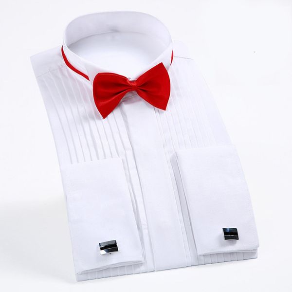 Camisas sociais masculinas com punho francês smoking camisa de cor sólida gola ponta de asa masculina manga longa casamento formal noivo 230707