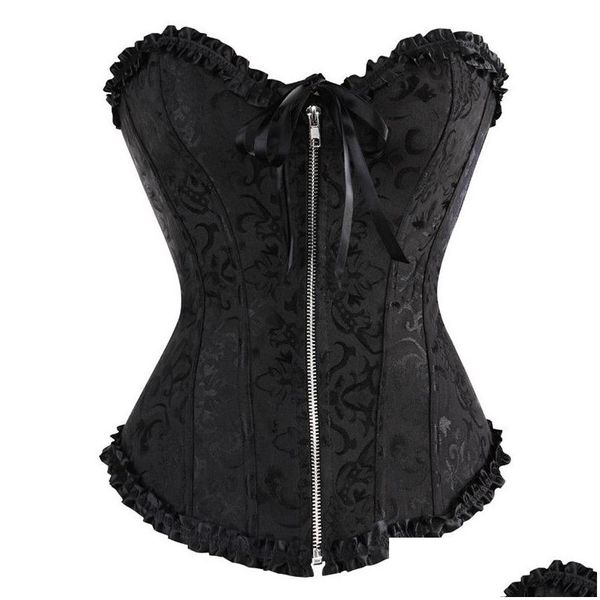 Bustiers Espartilhos Sexy Top Blusa Com Zíper Vermelho E Preto Espartilho Traje Halloween Plus Size Floral Vintage Gótico Corsetto Drop Dhj4D