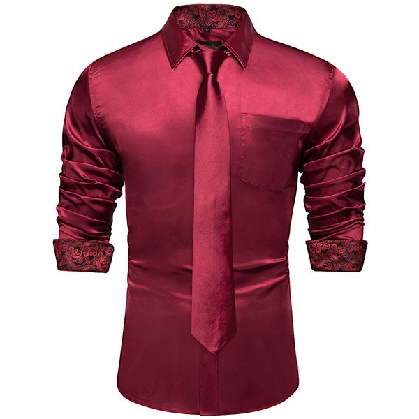 Мужские рубашки платья красная желтая сплайсинг контрастные цвета для мужских рубашек с длинным рукавом дизайнер эластичная атласная одежда Блузки 230707
