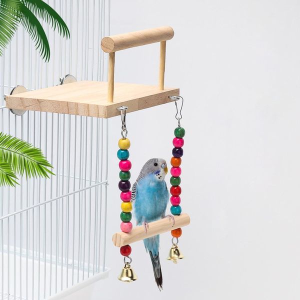 Poleiros de pássaros Gaiola Brinquedos Papagaio Balanço de madeira Pendurado Plataforma Play Ginásios Suportes de exercícios para bebê periquito periquito Conure Finch Canaries Chinchilla Hamster