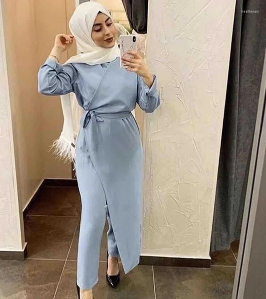 Etnik Giyim Müslüman Uzun Kollu Zarif Bodysuits Düz Tulumlar Ofis Lady Kadın Parti Moda Salıncakları