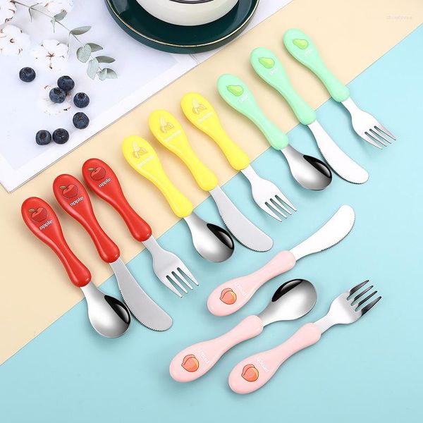 Ужинать наборы посуды Симпатичная нож вилка ложки фруктовых рисунков набор посуда, набор для детей сплошной ручки и 304 столовые приборы из нержавеющей стали