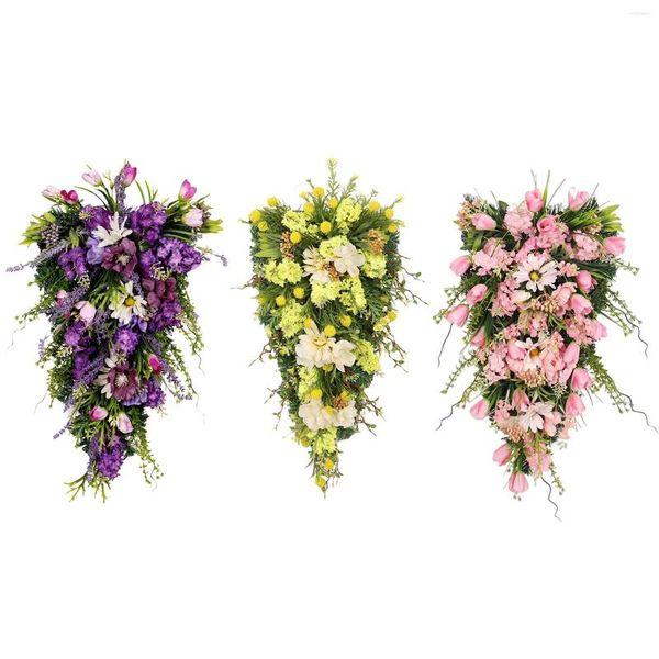 Flores decorativas Coroa de flores em forma de lágrima Gabarito floral Mola Parede Janelas Porta da frente Guirlanda