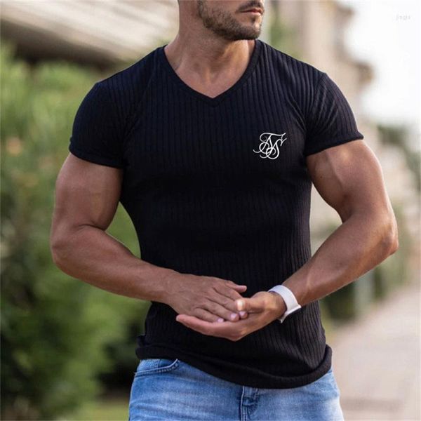 Camisetas masculinas 2023 Sik Silk Shirt Men Summer Short Sleeve Compression Mesh Tops Tee Roupas Masculinas Moda Sports T-shirts