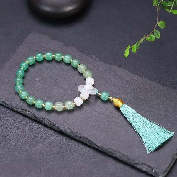 Strand Gradient Jade Bracelet Men Women Fine Jewelry Genuine Myanmar Jadeite Green Borla Rosário Pulseiras Bangles