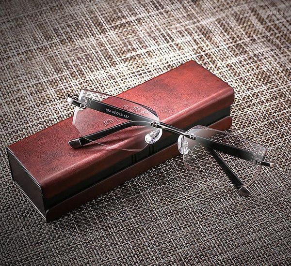 Солнцезащитные очки бизнес -генеральный директор Style Rimless с Pu Case Case Luxury Men Women High Hightes 1 1,5 2 2,5 3 3,5 4