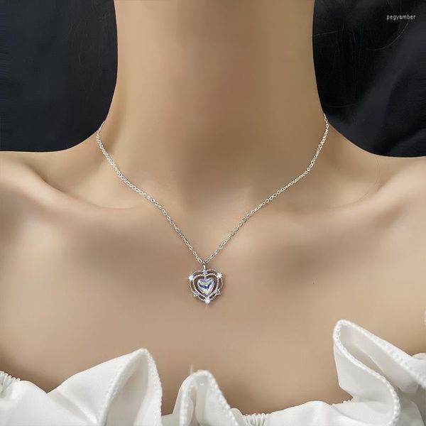 Collane con ciondolo Xingyunday carino zircone cuore per le donne personalità pietra di luna clavicola catena moda colore argento gioielli regalo