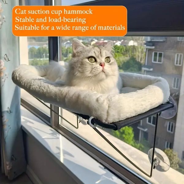 Katzenhängematte mit Pad zum Aufhängen, Katzennest, Fensternest mit Saugnapf, hängender Korb für Kätzchen zum Sonnenbaden auf der Fensterbank, große Tragfähigkeit