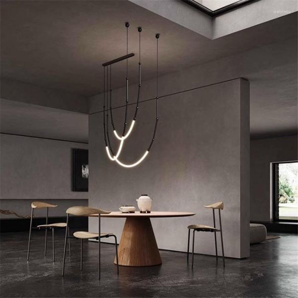 Lampade a sospensione Iron Art Bamboo LED Linea tubo flessibile Luce Personalizzata Soggiorno Studio Moderno minimalista