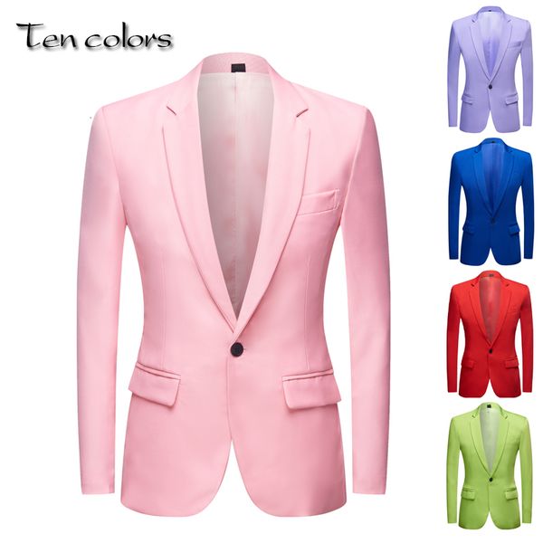 Ternos Masculinos Blazers Verde Maçã Amarelo Rosa Azul Vermelho Colorido Moda Jaqueta Casamento Noivo Palco Cantor Baile de Formatura Casaco Slim Fit 230707