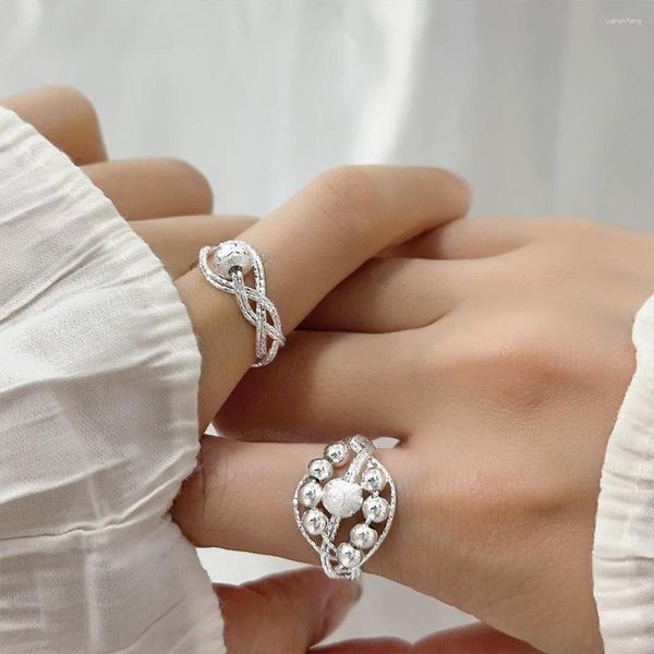 Cluster Ringe Mode Silber Farbe Offener Fingerring Glückskugeln Perlen Wunsch Stapelbar Für Frauen Mädchen Schmuck Geschenk Dropship Großhandel