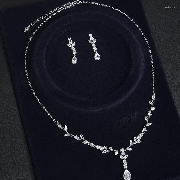 Halskette Ohrringe Set JADE ENGEL Silber Kristall Braut Hochzeit für Bräute Brautjungfer Prom Kostüm Zubehör Frauen