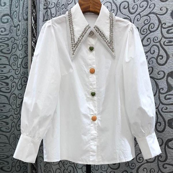 Женские блузки весна мод в стиле заостренное воротник с длинным рукавом с длинным рукавом белая рубашка.