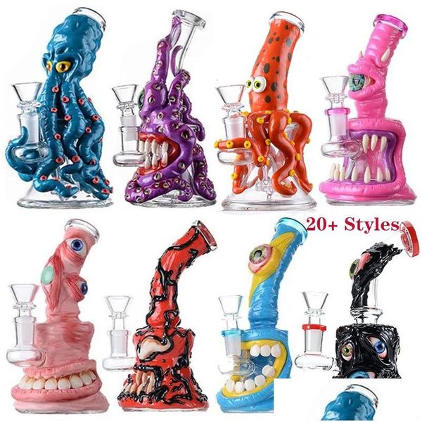 Moedor de ervas Bongs de vidro inebriantes exclusivos Narguilés estilo Halloween Cachimbos de água Chuveiro Perc Octopus Oil Dab Rigs Bong Bong 5 mm de espessura Dhjx0