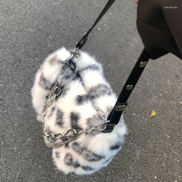 Abendtaschen Spice Girl Leopardenmuster Plüschkette Unterarmtasche Winter Vielseitige One-Shoulder-Crossbody-Handtaschen für Frauen