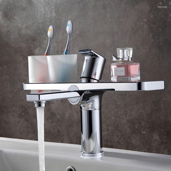 Rubinetti per lavabo da bagno Ultimo stile Rubinetto in ottone massiccio cromato / nero Miscelatore per lavabo da incasso con doppio portabicchieri per spazzolino da denti