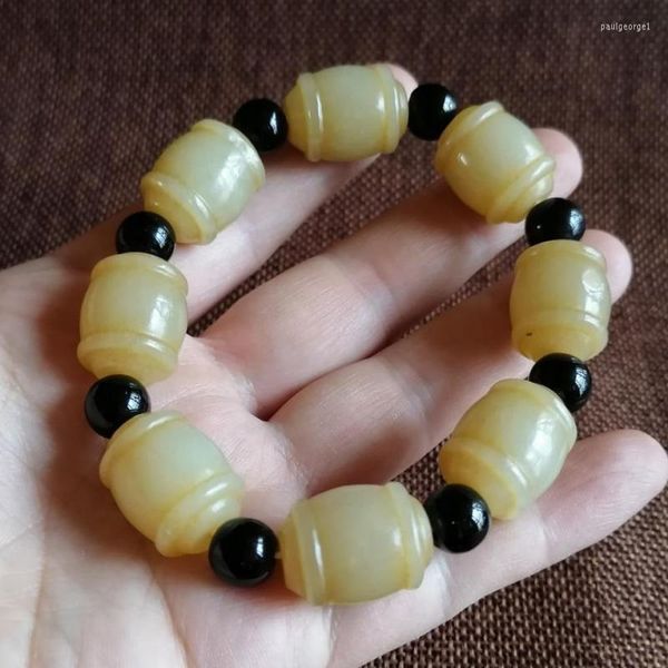 Strang Natürliches Nephrit Jade Armband Alter Stein Armreif Männer Frauen Feiner Schmuck Echte Hetian Jade Armbänder Bambus Armreifen Damen Geschenk