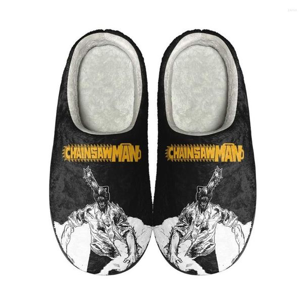 Chinelos Anime Motosserra Homem Casa Algodão Personalizado de Alta Qualidade Masculino Feminino Pelúcia Moda Casual Mantenha Sapatos Aquecidos Chinelo Térmico